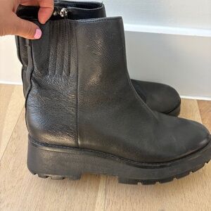 Vince Camuto black leather chunky heel boots ankle